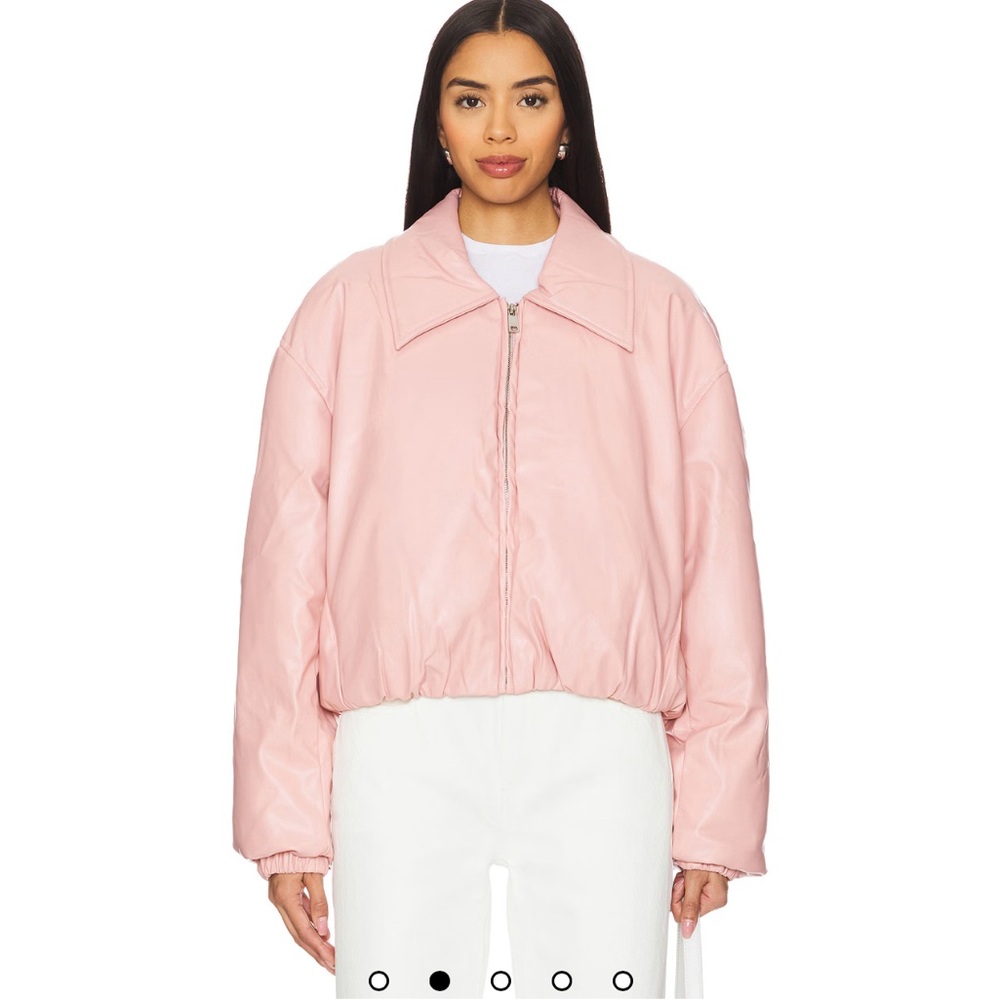 Elsa Leather Bomber Jacket in Powder Pink